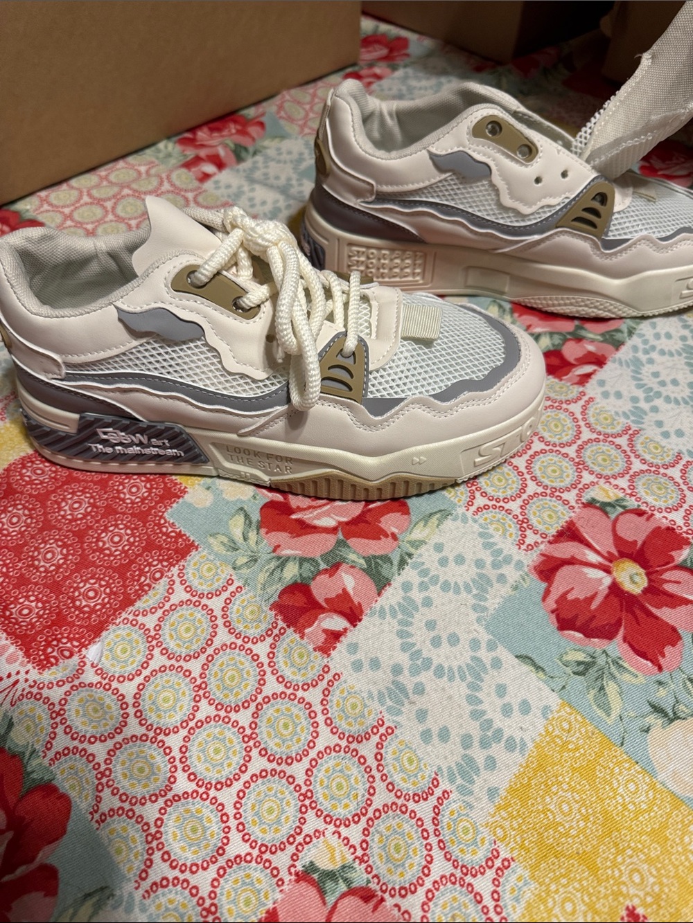 Chunky White and Gray Lace-Up Sneakers